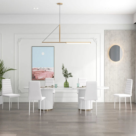 Modern Upholstered PU Leather Dining Chairs, Set of 6, White Bar Stools White at Gallery Canada