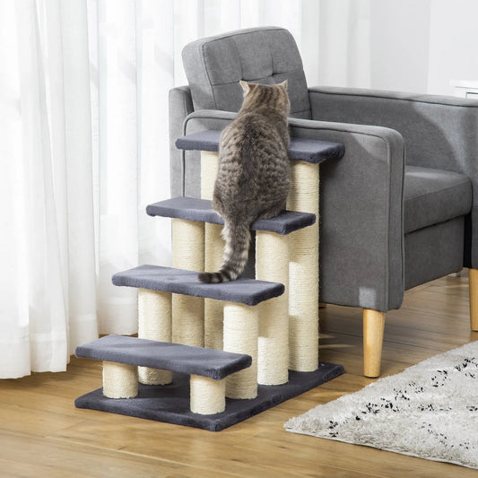 4 Tier Cat Tree, Pet Stairs, 4 Steps, Scratching Post, Dark Grey Cat Stairs Grey at Gallery Canada