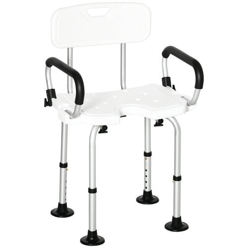 Shower Chair with Arms and Back, Bath Seat with Adjustable Height, Anti-slip Shower Bench for Seniors and Disabled, Tool-Free Assembly, 299lbs