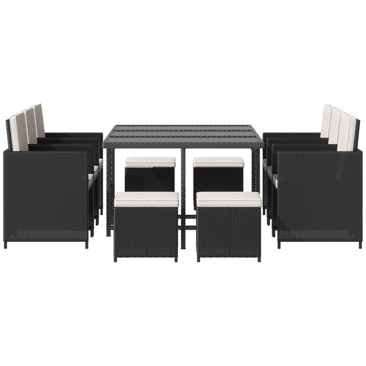 11 Piece Wicker Patio Dining Set with Glass Table, 6 Chairs & Ottomans Outdoor Dining Sets at Gallery Canada