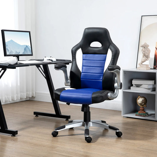 Racing Gaming Chair, PU Leather, Adjustable Height, Flip Up Armrest, Blue Video Game Chairs Blue, Black, White at Gallery Canada