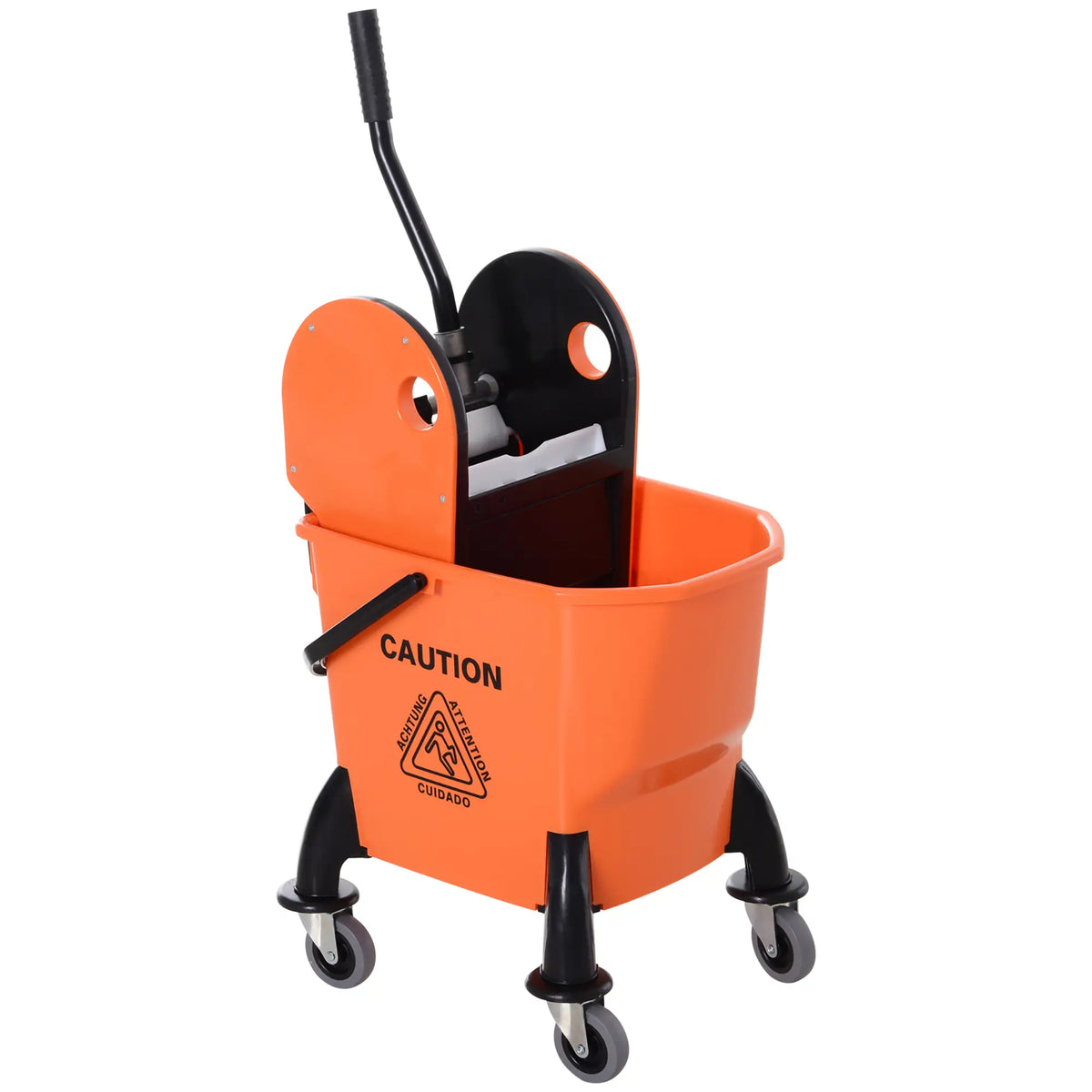 6.9 Gal/26L Mop Bucket With Wringer, Wheels, Handle, Orange Household Supplies at Gallery Canada