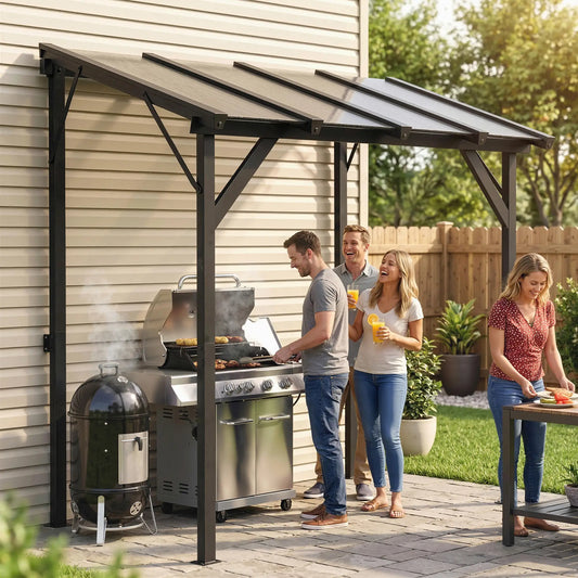 Hardtop Grill Gazebo, Lean-To BBQ Shelter With Polycarbonate Roof BBQ Grill Gazebos Dark Grey at Gallery Canada