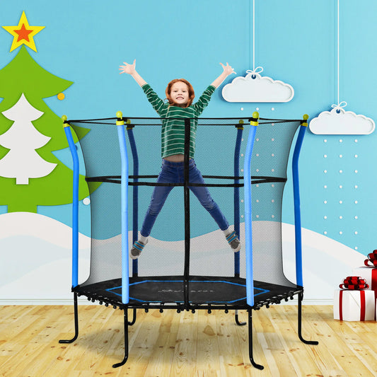 Trampoline Enfant 64 Pouces avec Filet d'Enceinte, pour 3-10 Ans, Bleu
