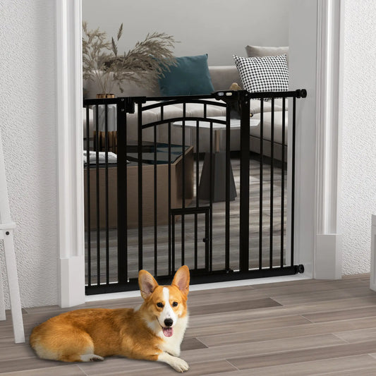 Auto-Close Pet Gate With Cat Door, Double Locking, Fits 29"-39.4" Wide, Black Houses, Kennels & Pens Black at Gallery Canada