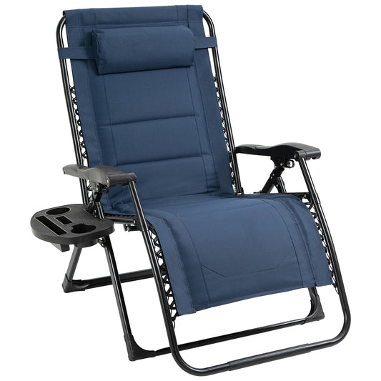 Zero Gravity Lounger Chair, Padded Folding Reclining Patio Chair with Cup Holder, Detachable Headrest, Extra Wide Seat, 400 LBS Weight Capacity for Poolside, Camping, Blue at Gallery Canada