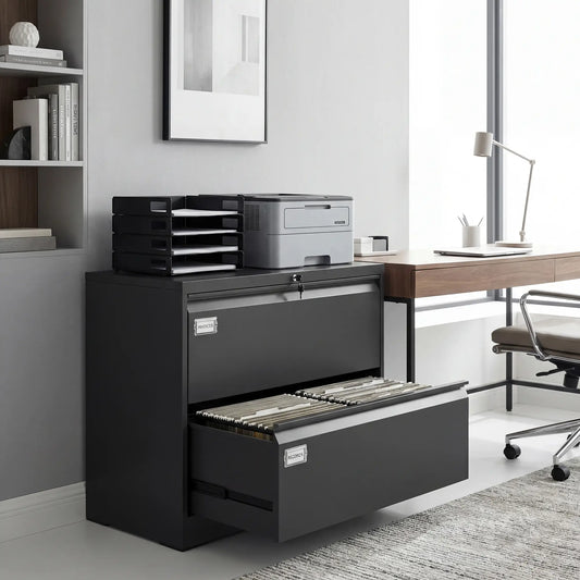 2 Drawer Lateral Filing Cabinet, Lockable Steel, A4 Letter Legal Size, Black Office Cabinets & Cupboards Black at Gallery Canada