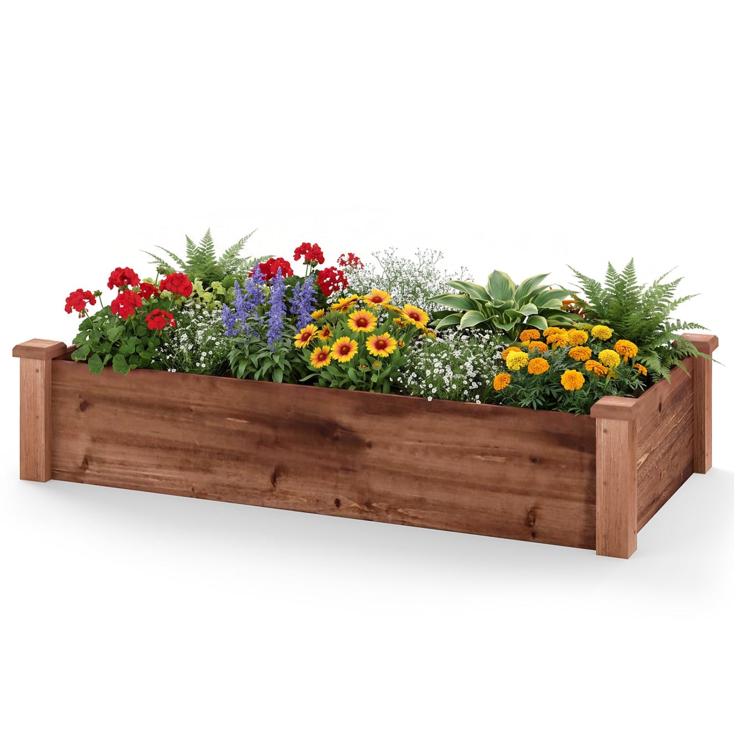 Raised Fir Wood Garden Bed, Square Planter Box, Brown