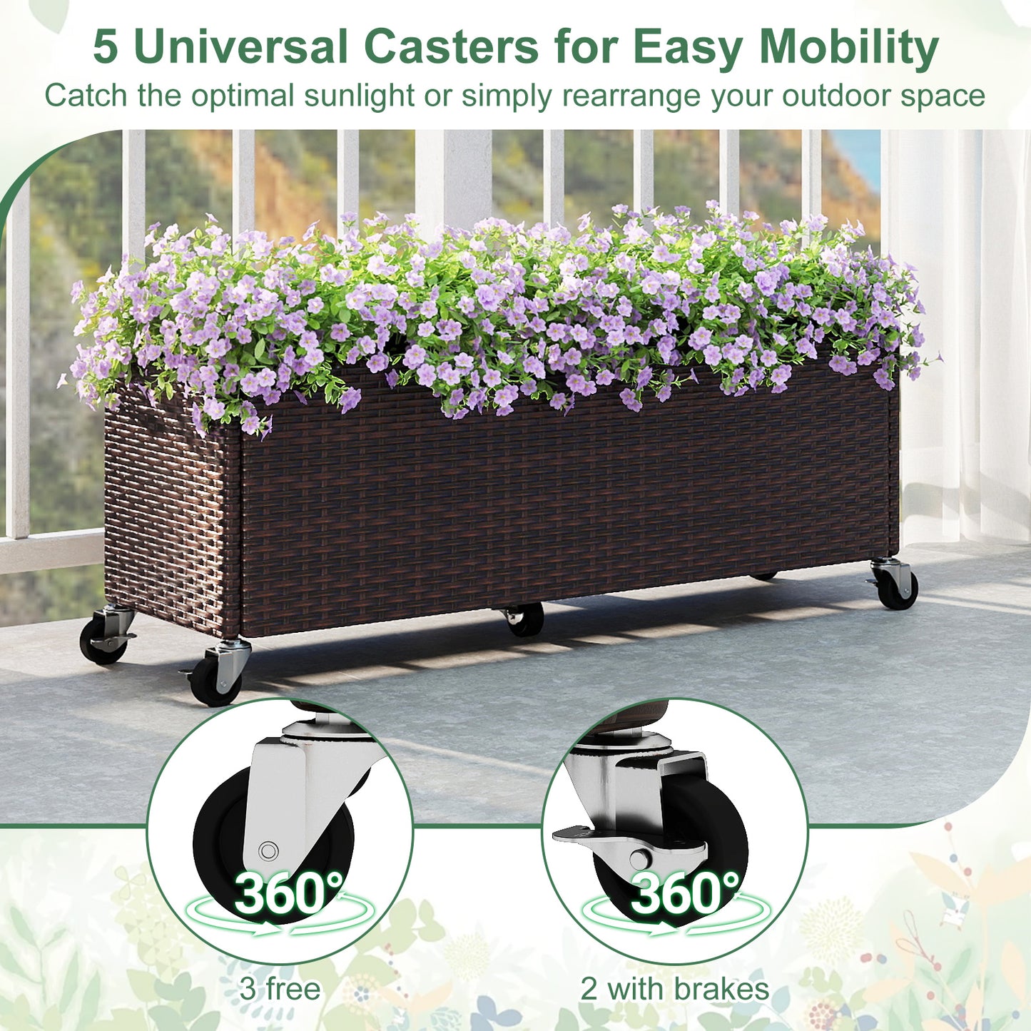 Raised Garden Bed PE Rattan Wicker Patio Planter Box with Wheels and Liner Raised Garden Beds at Gallery Canada