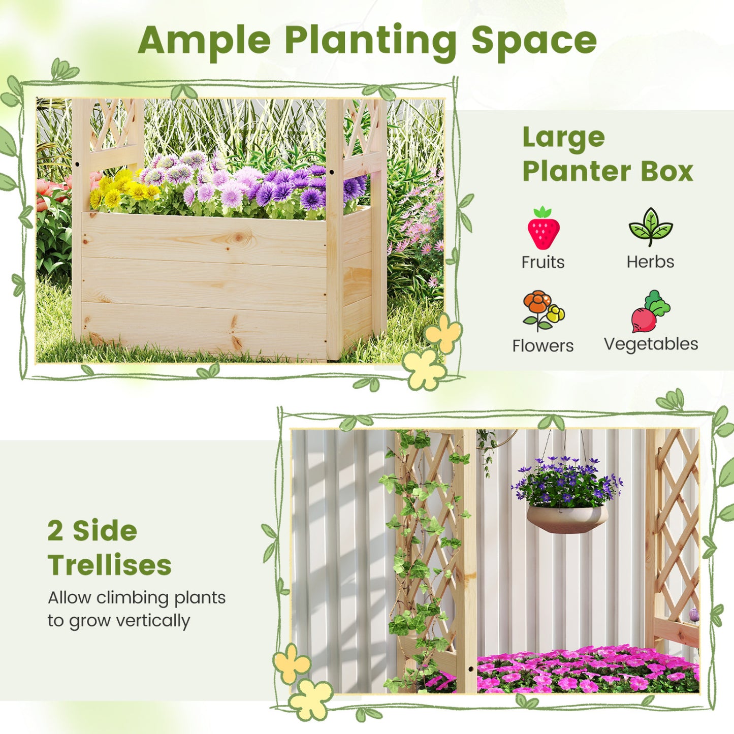 Raised Garden Bed, Wooden Elevated Planter Box, Hanging Roof, S