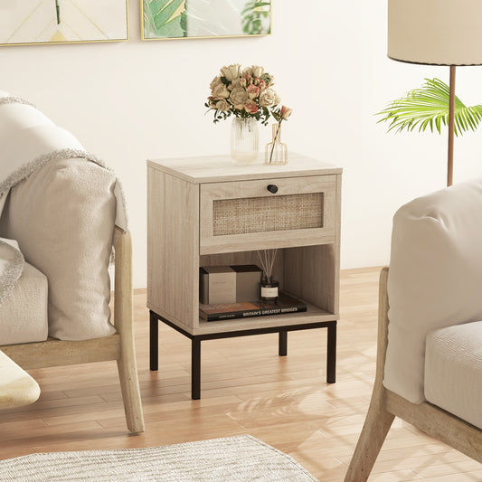 Rattan Nightstand With Drawer And Shelf, Oak Nightstands Oak at Gallery Canada