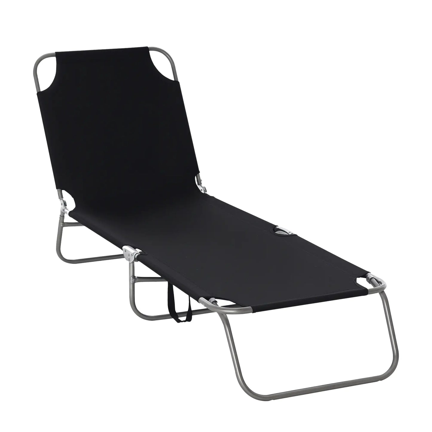 Outdoor Folding Chaise Lounge, Adjustable Backrest, Breathable Mesh, Black Lounger Chairs at Gallery Canada