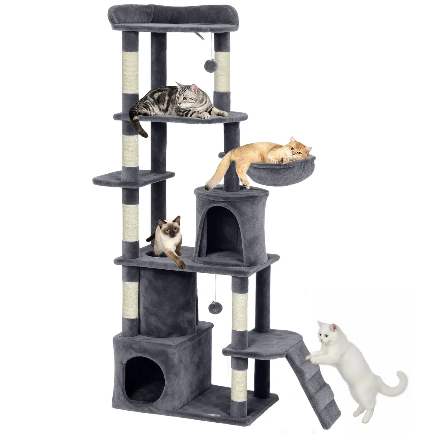 67 Inch Large Cat Tree, 7 Scratching Posts, Tunnel, 2 Condos, Hammock, Dark Grey Cat Towers at Gallery Canada
