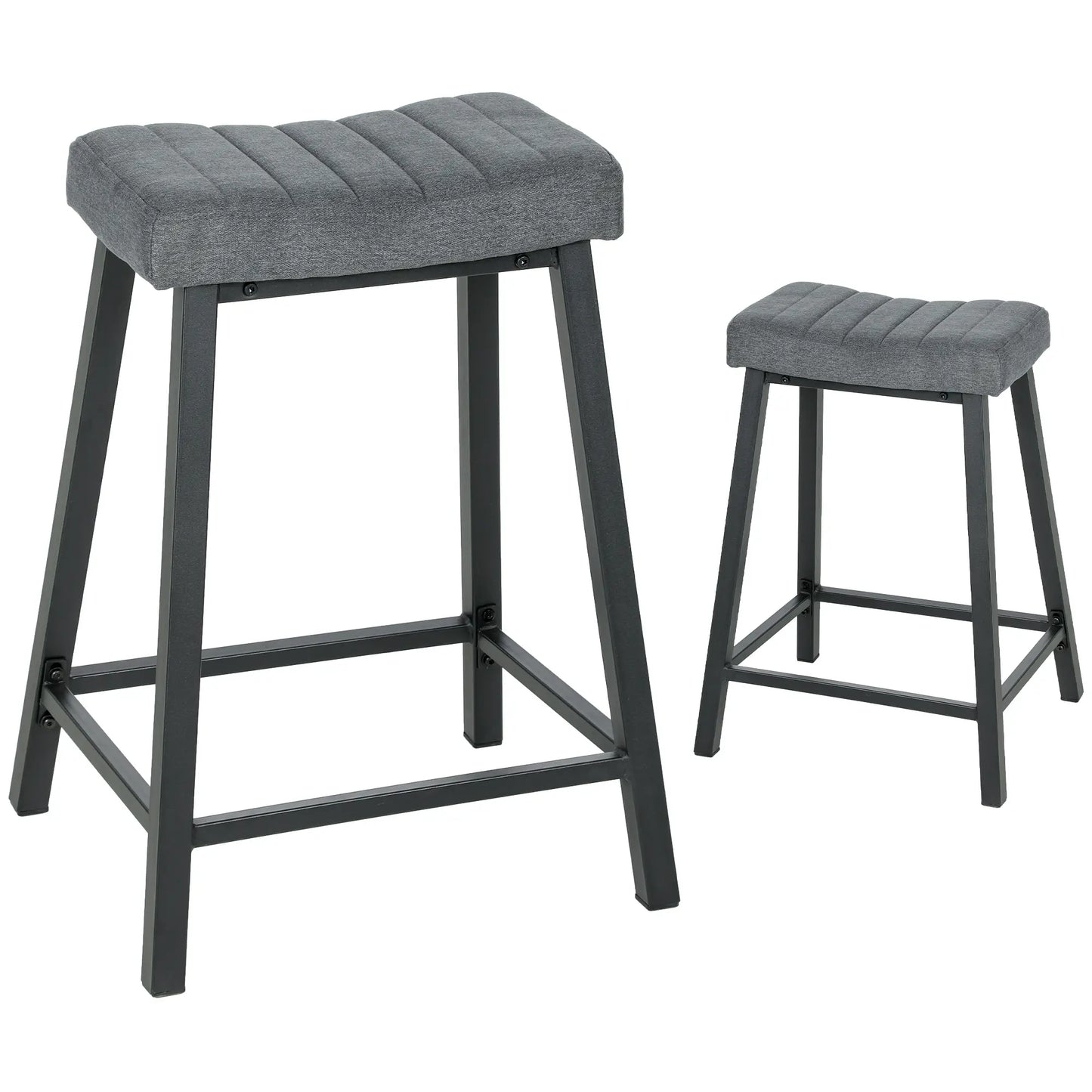 Set of 2 Velvet Bar Stools, Curved Seat with Footrest, Grey Bar Stools at Gallery Canada