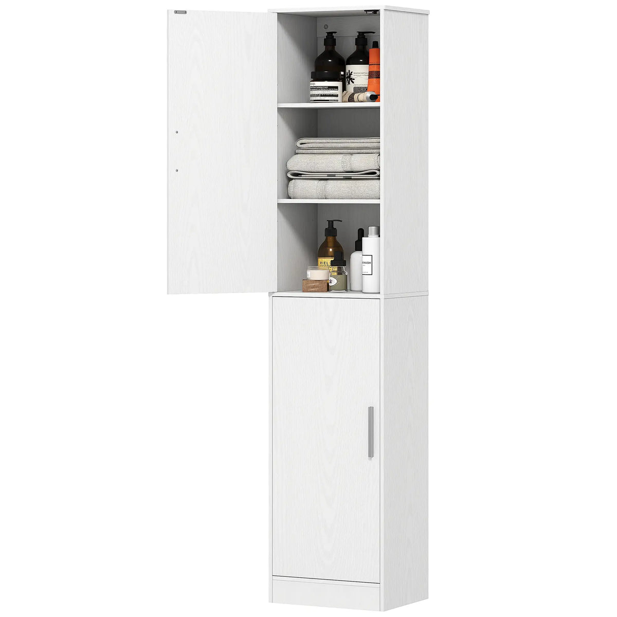 Tall Bathroom Cabinet, Slim Floor Cabinet, 2 Doors, 4 Shelves, White Freestanding Bathroom Cabinets at Gallery Canada