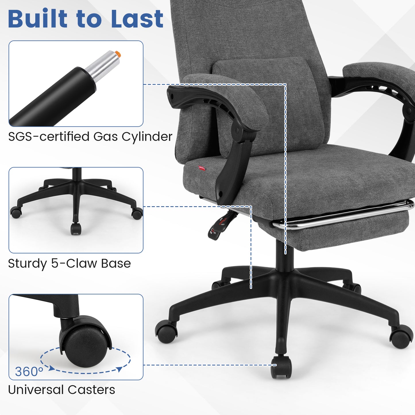 Reclining Office Chair, Chenille Fabric, Gray Ergonomic Chairs at Gallery Canada