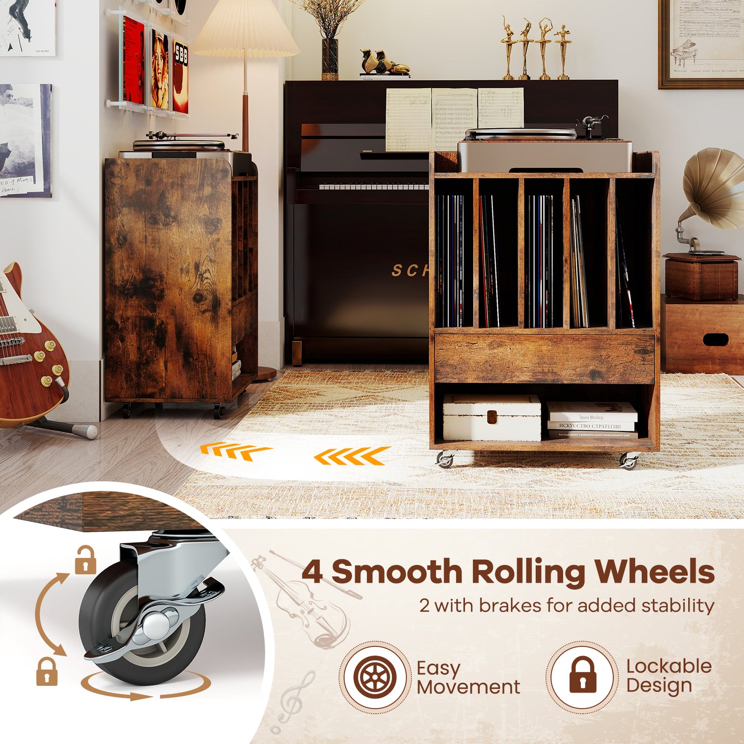Record Player Stand With Drawer And Record Holder, Brown Cabinets & Chests at Gallery Canada