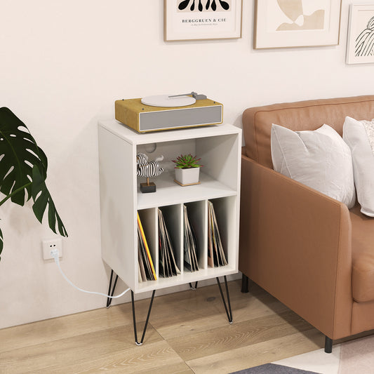 Record Player Stand With Charging Station, White End & Side Tables White at Gallery Canada