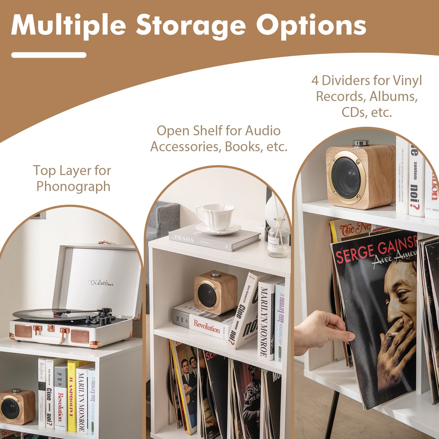 Record Player Stand With Charging Station, White End & Side Tables at Gallery Canada