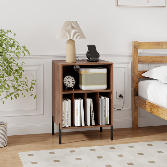 Record Player Stand With Storage Shelf, Charging Station, Walnut End & Side Tables Walnut at Gallery Canada