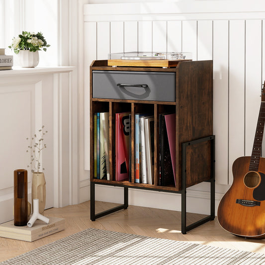 Record Player Stand with Drawer and Record Holder, Rustic Brown End & Side Tables Rustic Brown at Gallery Canada