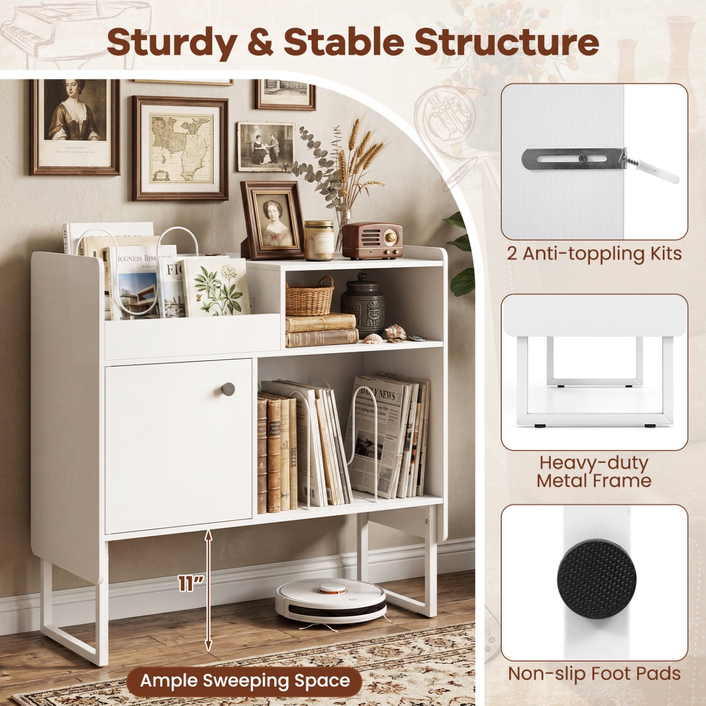 Record Player Stand with Outlets, Vinyl Storage for 250 Albums, White End & Side Tables at Gallery Canada