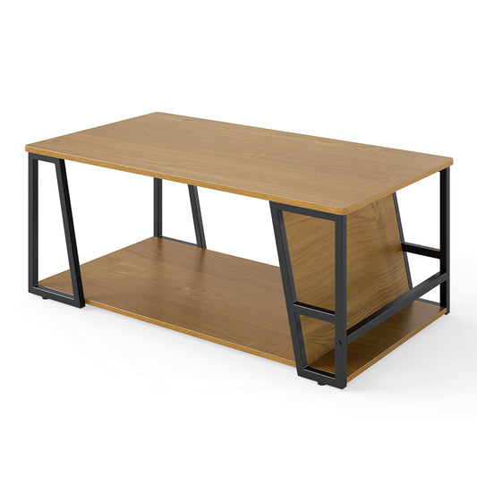 Rectangle Coffee Table 2-tier Industrial Accent Table with Storage Shelf and Compartment, Natural Coffee Tables Natural at Gallery Canada