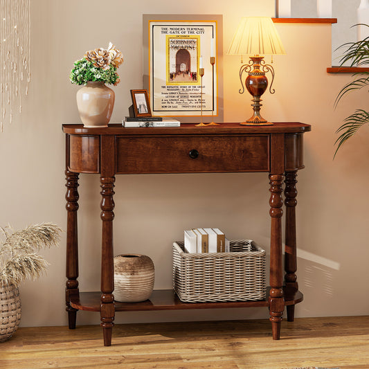 Retro Console Table, 36"L Wooden 2-Tier Narrow, Brown Console Tables Brown at Gallery Canada