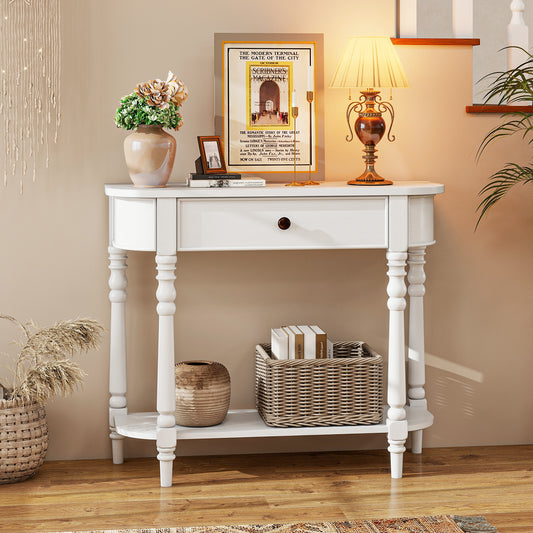 Retro Console Table 36"L Wooden 2-Tier Narrow Behind Couch Foyer Table, White Console Tables White at Gallery Canada