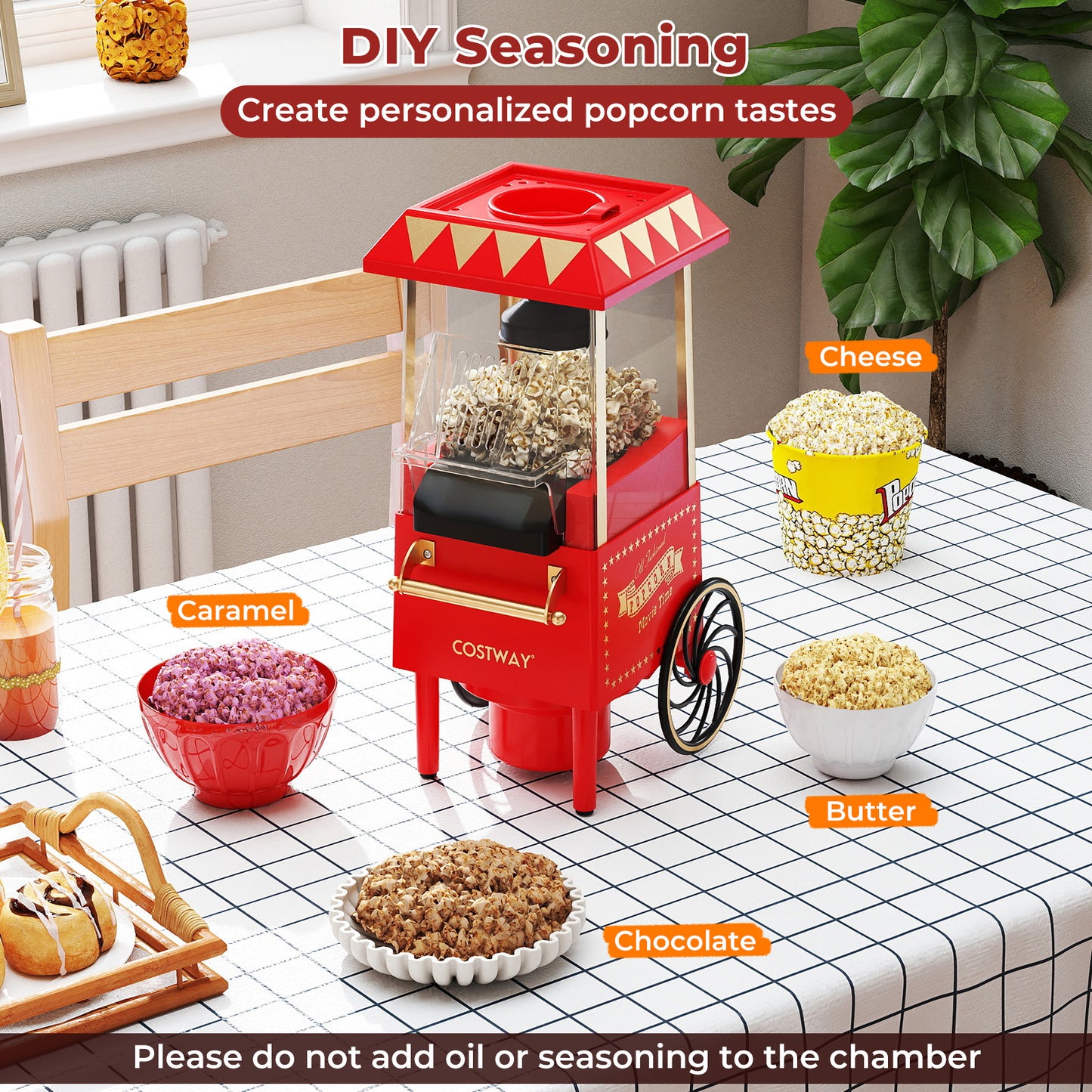 Retro Hot Air Popcorn Maker 1200W with Kernel Measuring Cup, Red Small Appliances at Gallery Canada