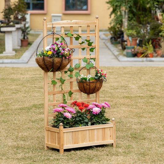 24" x 12" x 49" Raised Garden Bed, Trellis Board Back, Strong Wooden Design Elevated Garden Beds Natural at Gallery Canada