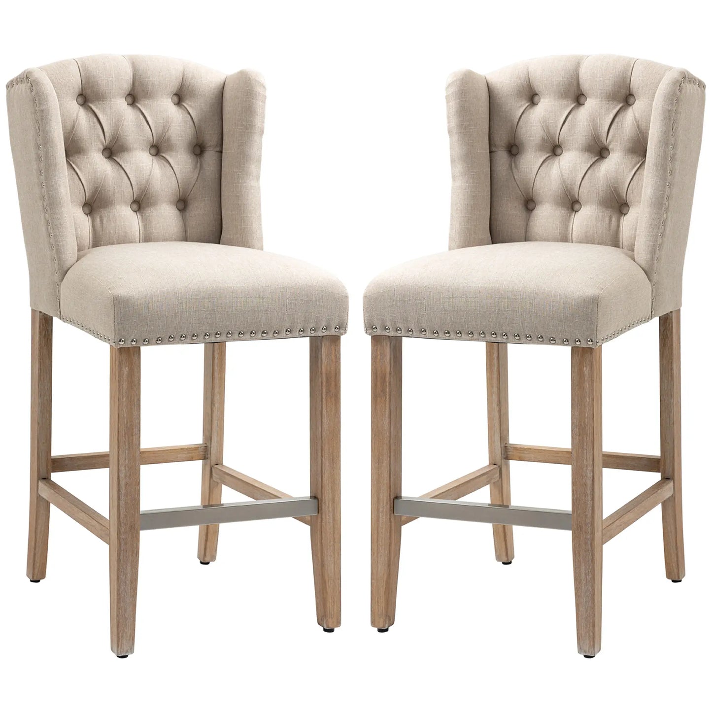 Counter Height Bar Stools Set of 2, Upholstered, Beige Bar Stools at Gallery Canada