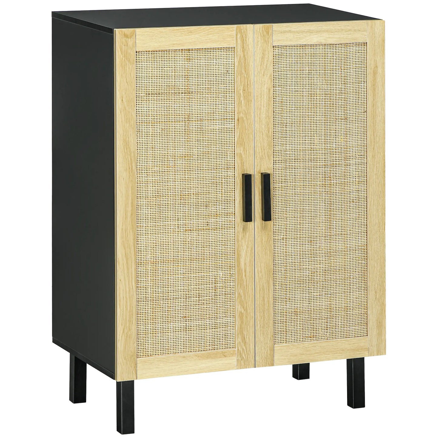 Boho Sideboard, Buffet Cabinet with Storage, 2 Rattan Doors, Black Storage Cabinets at Gallery Canada