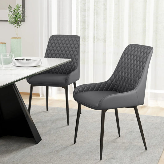 Modern Dining Chairs Set of 2, PU Leather, Metal Legs, Grey Bar Stools Grey at Gallery Canada