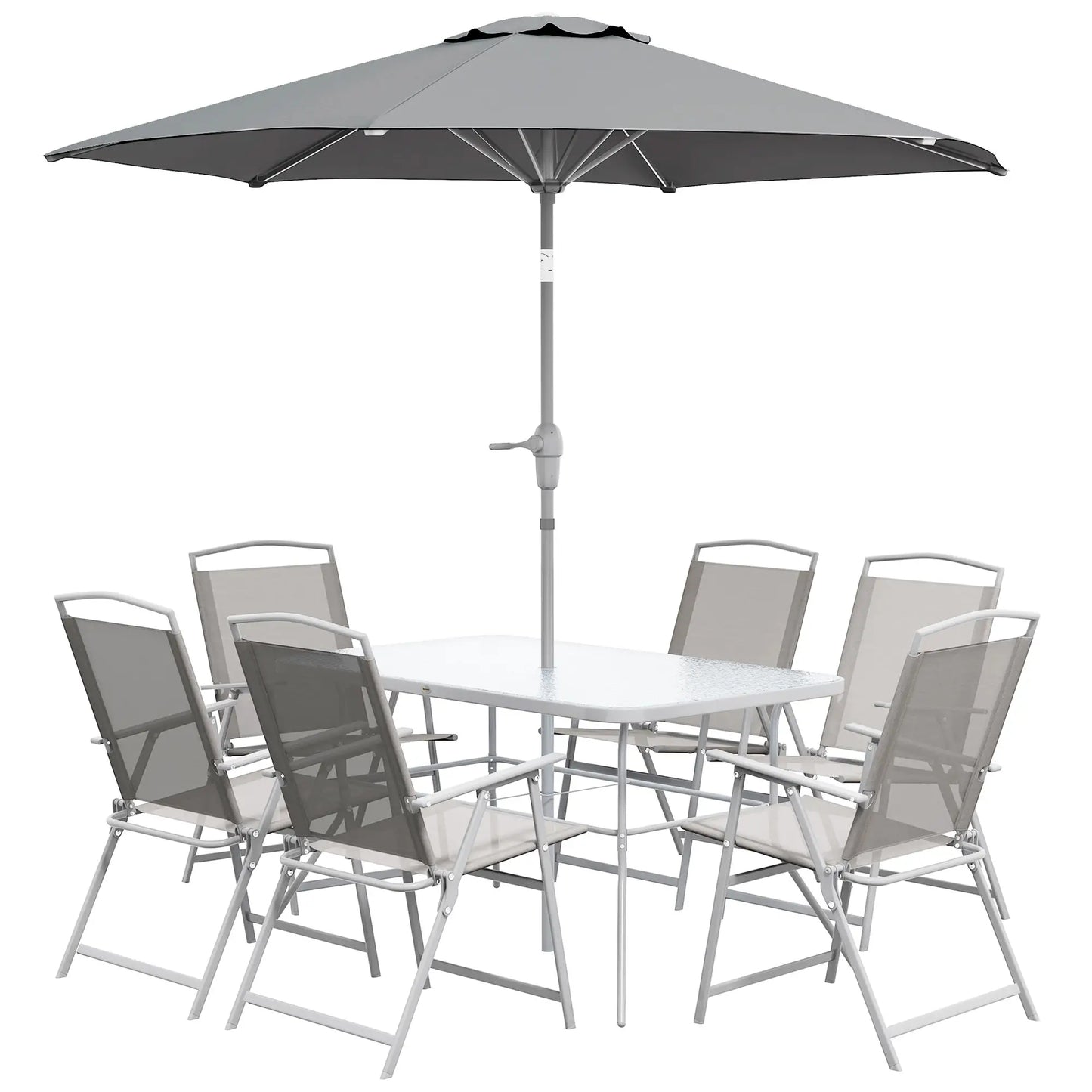 8 Piece Patio Dining Set, 6 Folding Chairs, Rectangle Table, Grey Outdoor Dining Sets at Gallery Canada
