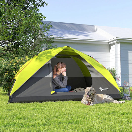 Pop Up Camping Tent, 3-4 Person, Waterproof Dome Tent, Mesh Window Camping Tents Bright Green, Dark Grey, Light Grey, Black at Gallery Canada