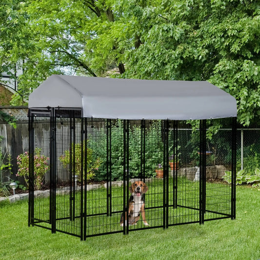 Outdoor Dog Kennel, Waterproof UV-Resistant Cover, 8 x 4 x 6 ft Houses, Kennels & Pens Black, Silver at Gallery Canada