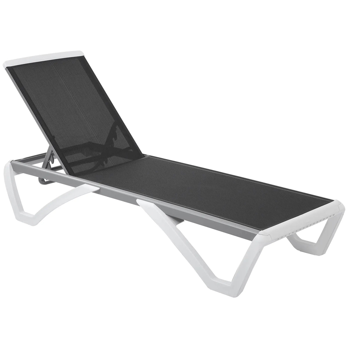 Outdoor Chaise Lounge Chair, Adjustable Back, Wheels, Mesh Fabric, Black