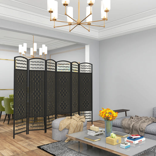 6 Panel Folding Room Divider, Portable Privacy Screen, Black Room Dividers Black at Gallery Canada