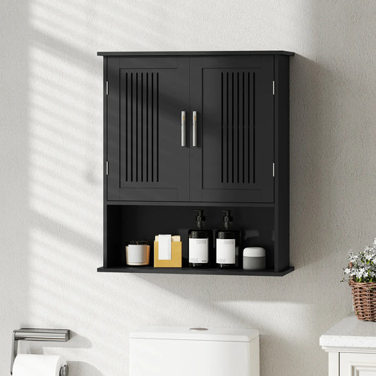 Wall Mount Bathroom Cabinet, 2 Door With Shelf, Black