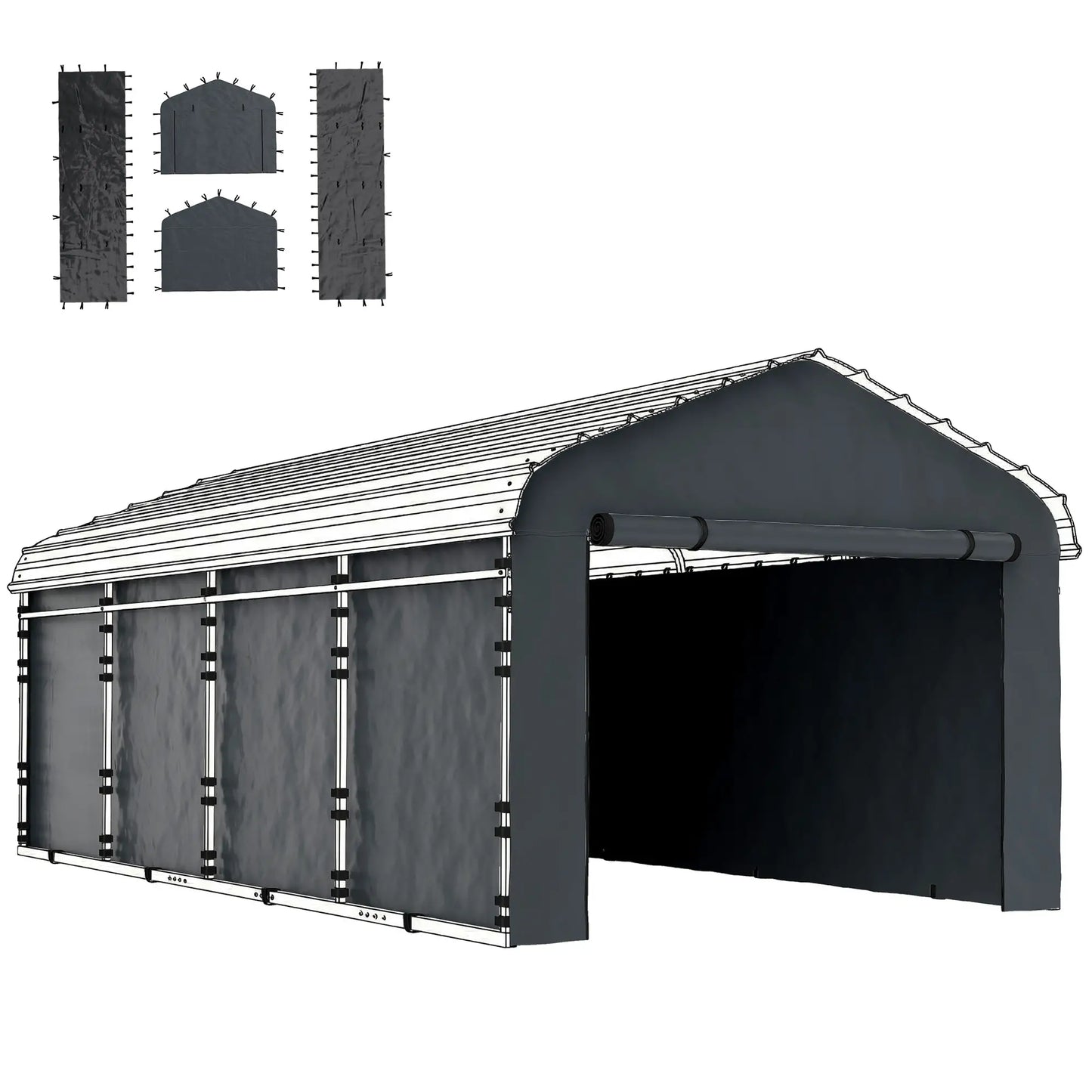 Replacement Canopy Cover, 10' x 15', Waterproof Carport Shelter, Dark Grey Car Shelters at Gallery Canada