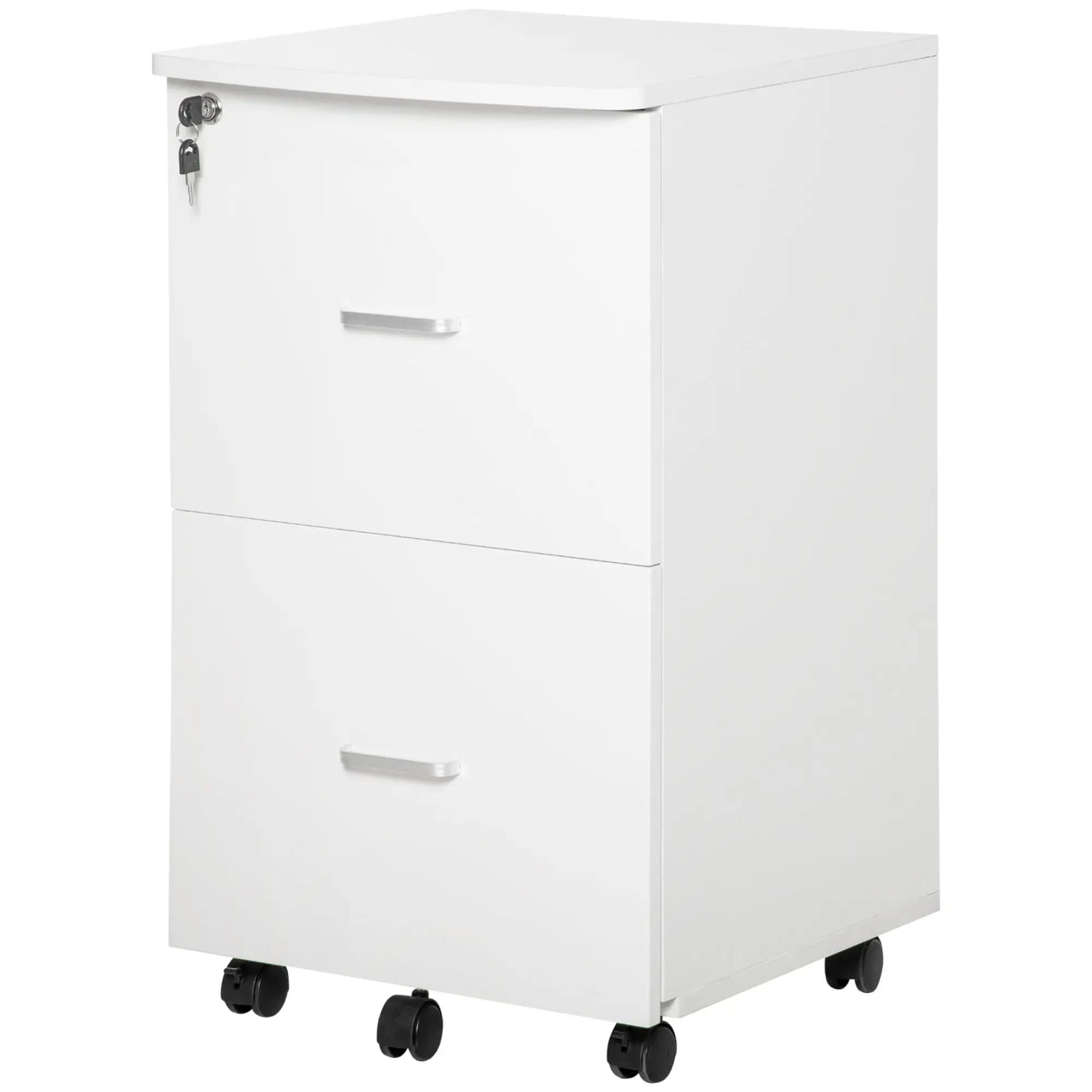 2 Drawer Mobile File Cabinet with Lock, Wood, Letter and A4 Size, White Office Cabinets & Cupboards at Gallery Canada
