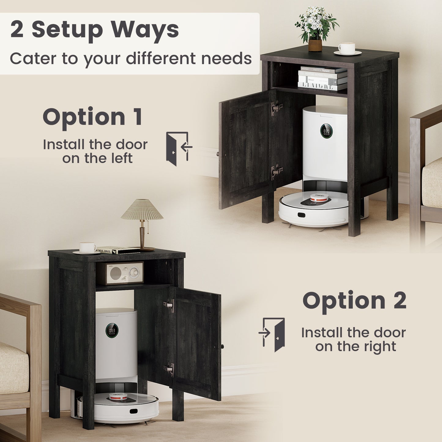 Robot Vacuum Storage Cabinet with Door and Open Shelf for Living Room Bedroom, Dark Gray Cabinets & Chests at Gallery Canada