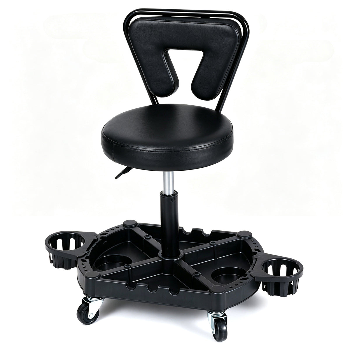 Rolling Mechanic Stool, Tool Tray Storage, Padded Seat, 330 LBS, Black