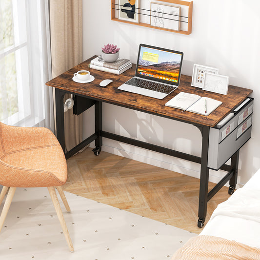 Rolling Computer Desk With Detachable Fabric Bag, Brown Writing Desks Brown at Gallery Canada