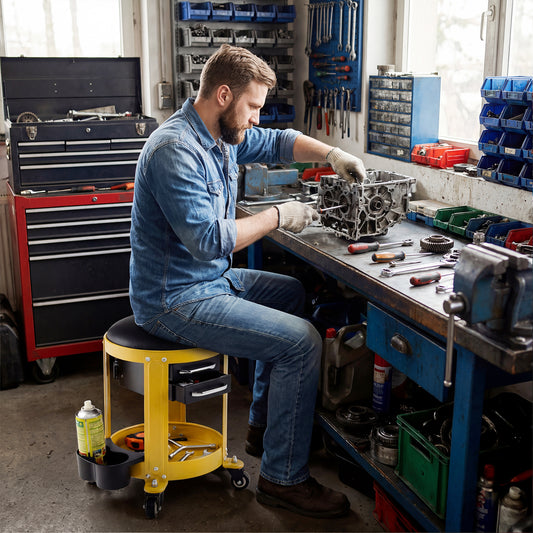 Rolling Mechanic Stool, Removable Padded Seat, Drawers, Yellow Garages Yellow at Gallery Canada