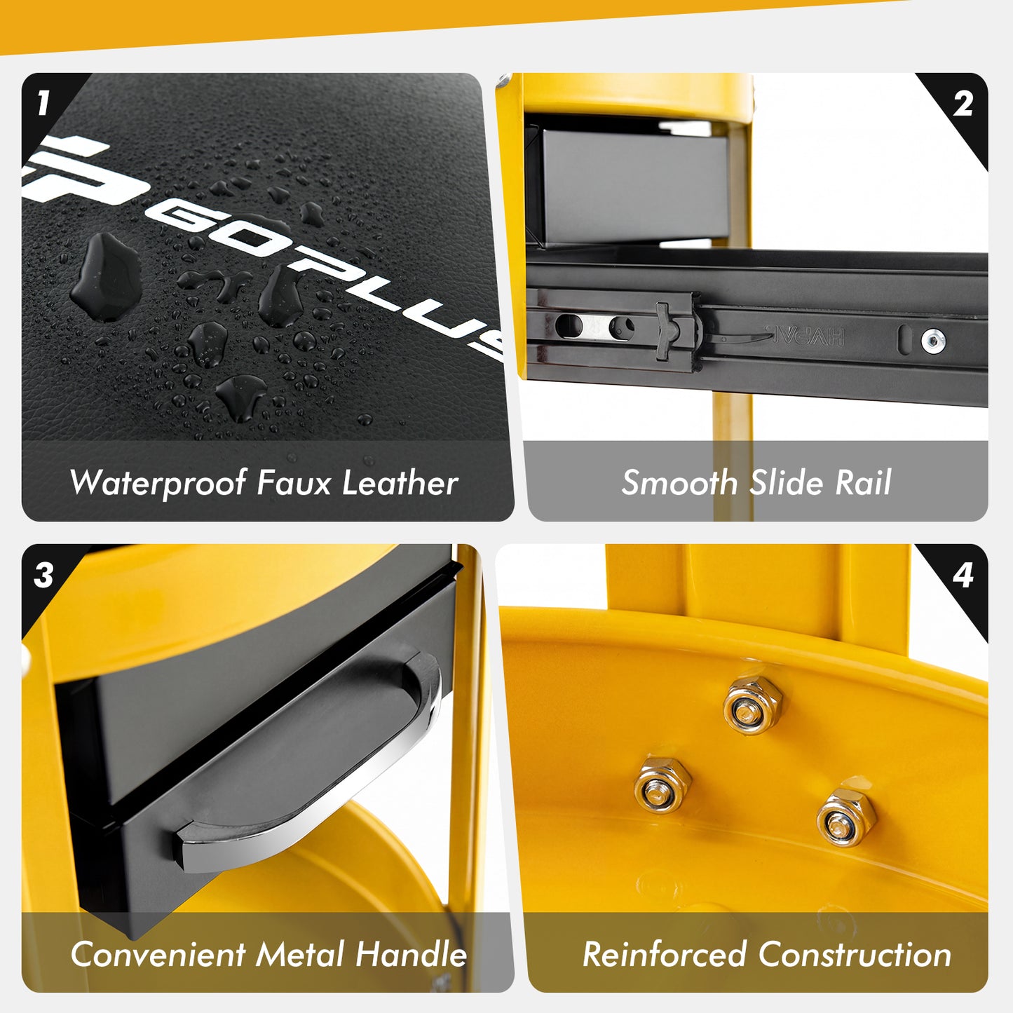 Rolling Mechanic Stool, Removable Padded Seat, Drawers, Yellow Garages at Gallery Canada