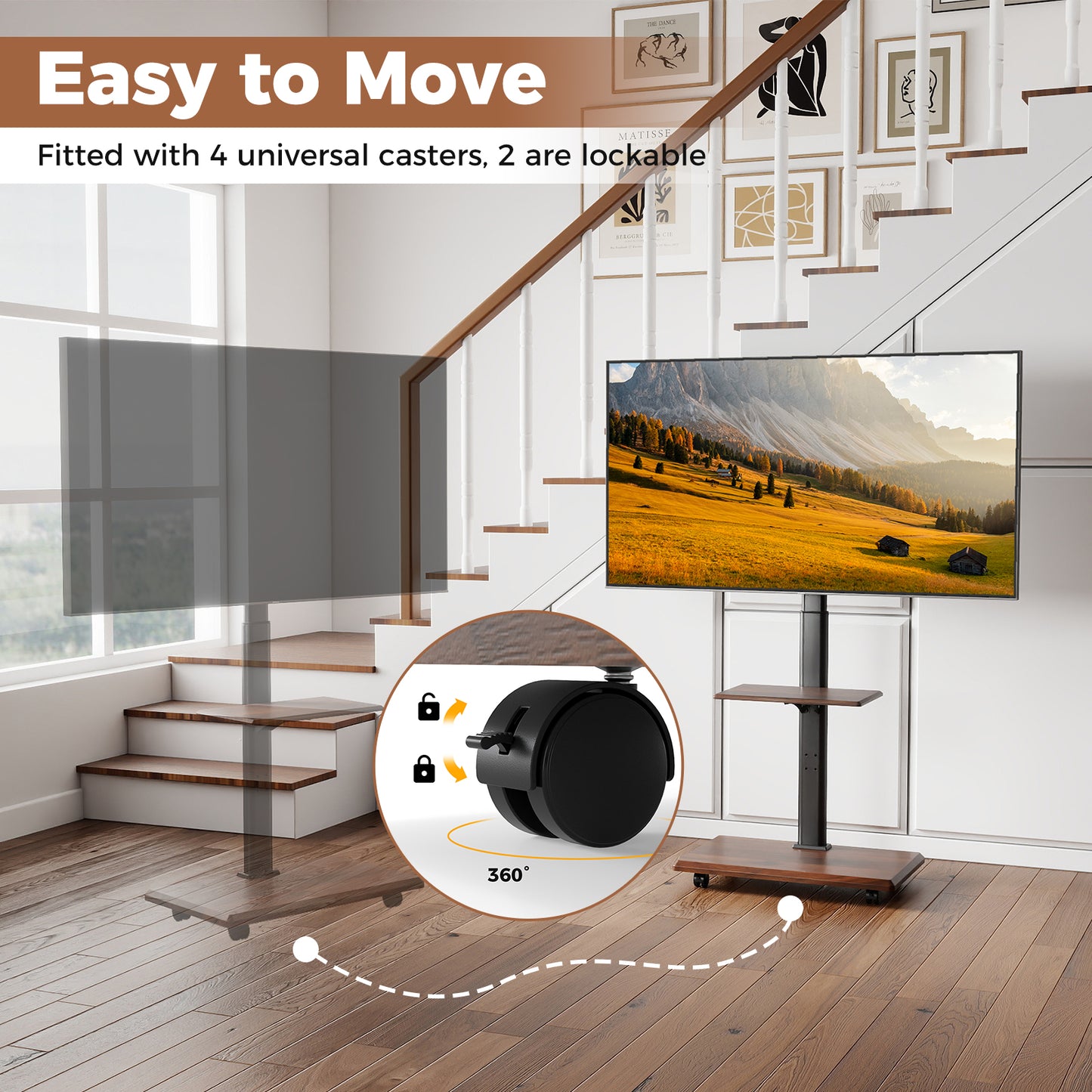 Rolling TV Stand on Wheels Mobile TV Cart for 32-75 Inch TVs Portable AV Cart, Black Entertainment Centers & TV Stands at Gallery Canada