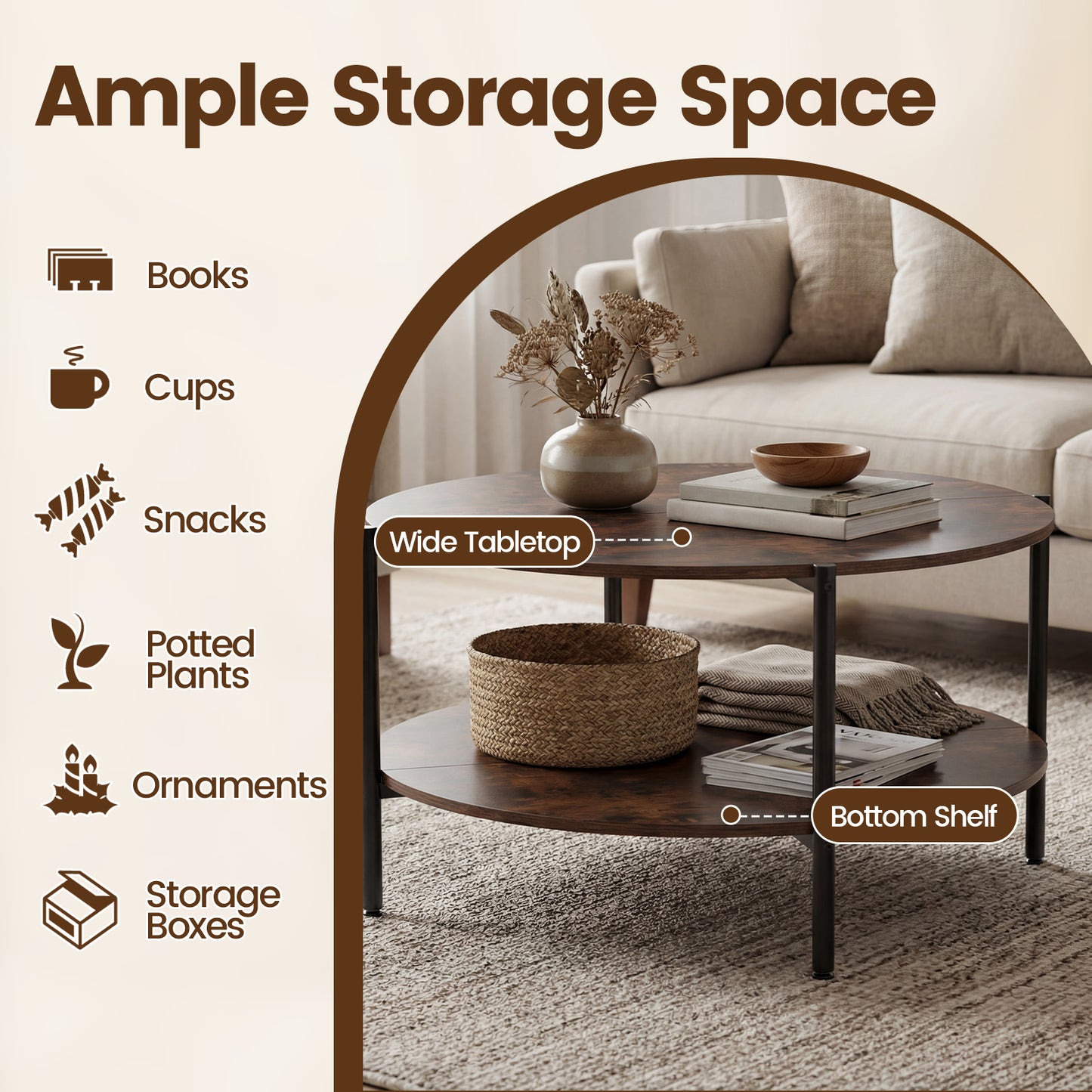 2-Tier Round Coffee Table with Open Shelf Coffee Tables at Gallery Canada