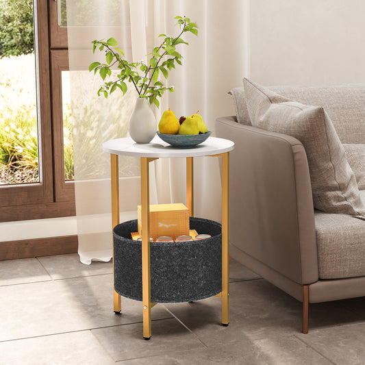Round End Table, 2-Tier Side Table With Removable Fabric Basket, White Living Room White at Gallery Canada